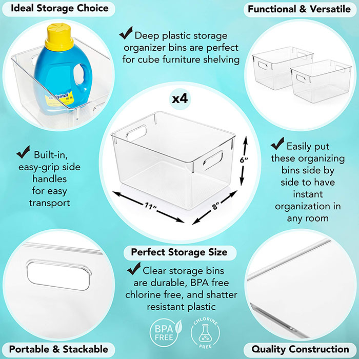 Transparent Plastic Storage Bins with Handles for Kitchen Organization4